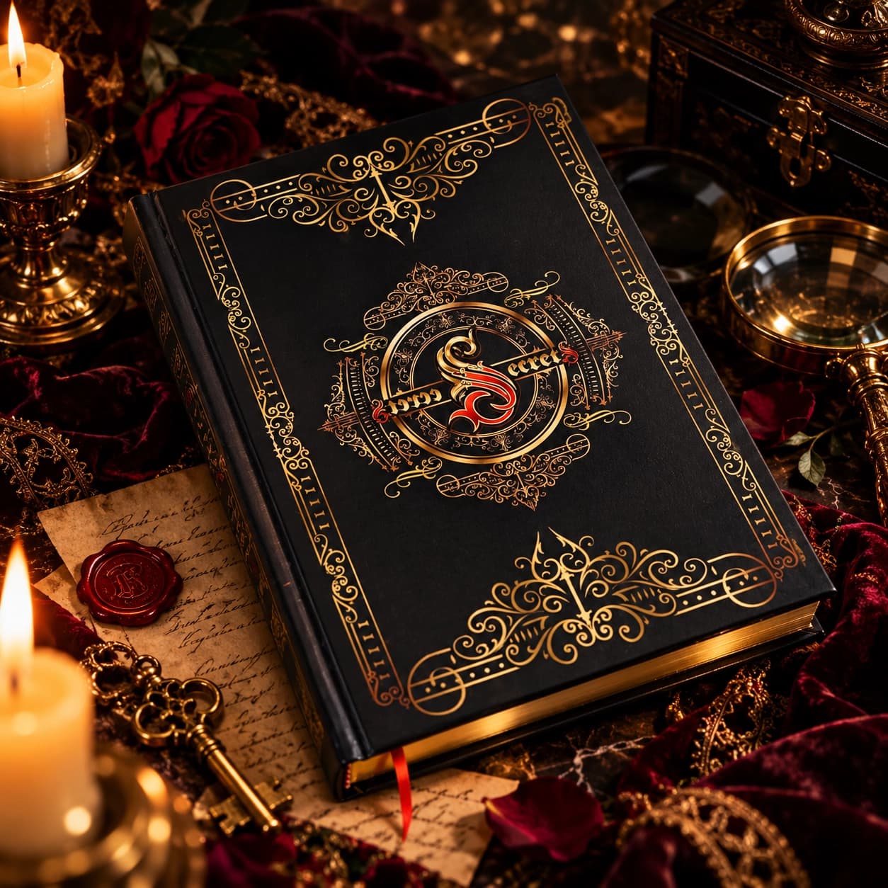The A5 SecretSecretS Journal, black with gold filigree and gold-edged pages